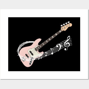 Music Staff Pink Bass Guitar Posters and Art